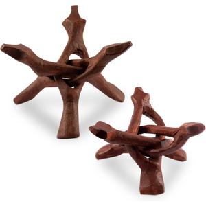 Wish Well 2 Piece Wooden Tripod Stand - 4" & 6" Hand-Carved Room Decor Holder ~ Ideal for Abalone Shell, Decorative Bowl, Crystal Ball, Sphere, Geode ~ Wood Display Stand & Perfect Crystal Holder