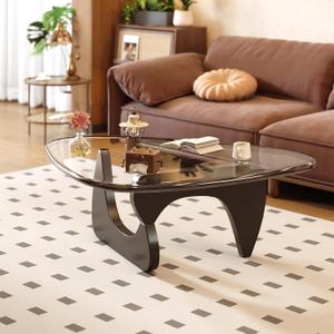 Coffee Table for Living Room Mid Century Modern Center Small Table with Glass Top and Wood, 36 Inch, Black Transparent, Enhanced 36 Inch