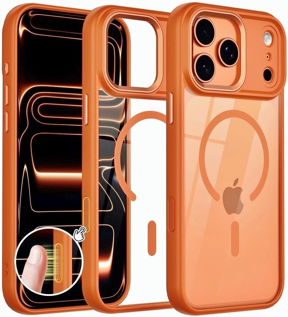 Magnetic for iPhone 17 Pro Max Case Compatible with MagSafe [AI Side Camera Button] Protective Cover Anti Yellowing Shockproof Clear Back Phone case Complement Cosmic Orange