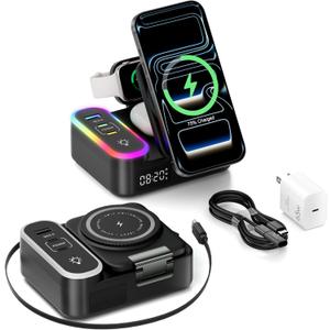 65W 8-in-1 Charging Station, 15W Magnetic Wireless Charger with Retractable Cable, 30W USB C Fast Charging Stand for iPad, Multiple Devices for iPhone 17 16 15 14 13 12 Pro Max Apple Watch Airpods