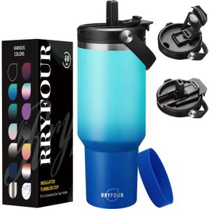 40 OZ Tumblers with Lid and Straw - Travel Coffee Tumbler Keep Cold-36H & Hot-12H, Wide Mouth Insulated Water Bottles for Work Sport Gym, Stainless Steel Tumbler Mug Leak Proof (Ocean Star)