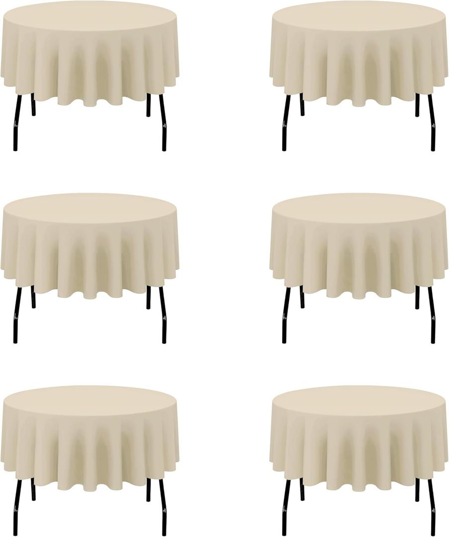 BRILLMAX 6 Pack Beige Round Tablecloths 70 Inch for 30-48 Tables - 150 GSM Polyester Fabric, Standard Drop, Water, Stain & Wrinkle Resistant Cloth Cover for Wedding Reception Banquet Dining Party