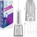 2026 New 350ML Water Dental Flosser Teeth Pick with Bag, 5 Modes Portable Cordless Oral Irrigator Cleaner, Electric Rechargeable IPX7 Waterproof for Home Travel Teeth Cleaning Flossing (White)