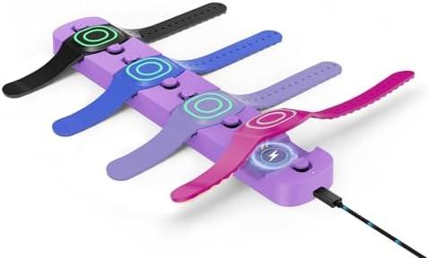 Doohoeek Charging Station for MagicBand+ Plus Magic Band, 4-in-1 Charger Portable for Disneyland MagicBand Plus, 90 Min Full Charging Dock for Magic Band+ Disney-World Family (Purple, 4-Slot)