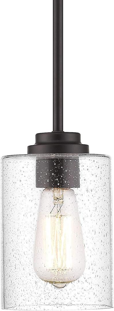 Beionxii Glass Pendant Light | Farmhouse Mini Pendant Lighting for Kitchen Island Dining Room Over The Sink, Oil Rubbed Bronze with Bubble Glass - DMD9002-1H/1PK
