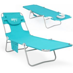 #WEJOY Folding Tanning Chair with Face Hole, 5 Positions Face Down Beach Lounge Chairs with Pillow for Outside Sunbathing Poolside (Cyan)