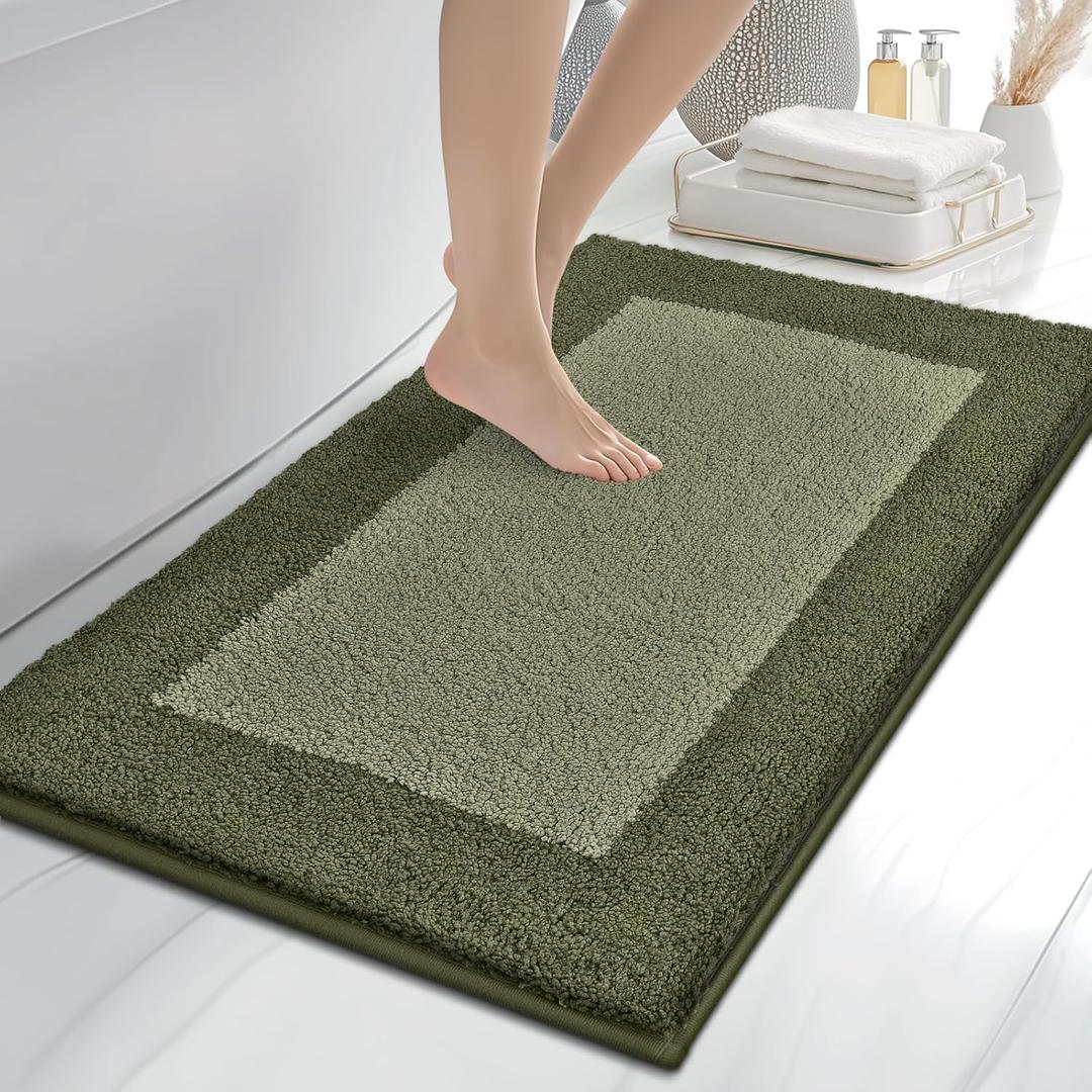 anllugs Bathroom Rugs 24" x 36", Non-Slip Extra Soft Absorbent Bath Rugs, Machine Washable Quick Dry Bath Mats for Bathroom Floor, Shower, Bathtub and Sink, Olive Green & Green