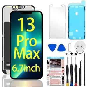 for iPhone 13 Pro Max Screen Replacement 6.7 inch, 3D Touch LCD Display Digitizer Assembly with Repair Tools Compatible with Model A2484, A2641, A2643, A2644, A2645