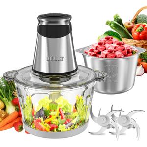 Electric food processor vegetable chopper 500W 2x8cup bowls 2 bi-layer 4 blades Small Food chopper Electric Meat grinder for home use,Mincing, and Puree for kitchen aid, baby foot, pet food by BUMET