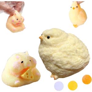2pcs Squishy Hamster Toy,Chick Squeeze Toys,Cute Squishy Hamster Fidget Toy, Realistic Chick Toys,Stress Relief Gift for Adults & Kids(Hamster+Chick)