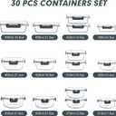 VERONES 30 Pieces Glass Meal Prep Containers Set, Stackable Glass Food Storage Containers with Lids-Airtight Lunch Containersfor Microwave, Oven, Freezer & Dishwasher,Grey