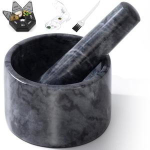 Pill Crusher, Mini Marble and Pestle Set, Pill Crusher Grinder Fine Powder, Arthritic Hands Pill Grinder, Black