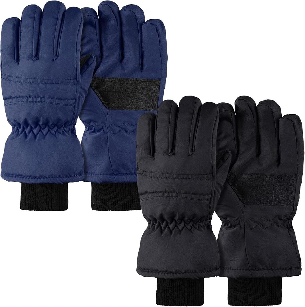 Geyoga 2 Pairs Kids Ski Gloves Waterproof Winter Mittens Warm Gloves Snow Mittens for Children (3 - 6 Years, Black and Navy Blue)