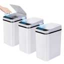 3 Pack Bathroom Can with Lid, 2.5 Gallon Small Slim Trashcan, Automatic Can Touchless, Motion Sensor Waterproof Plastic Trash Bin for Bedroom Kitchen Office Living Room (White)
