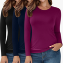 Ficerd 3 Pack 3/4 Sleeve Tops for Women Round Neck Dressy Basics Tees Casual Trendy Loose Fit T Shirts