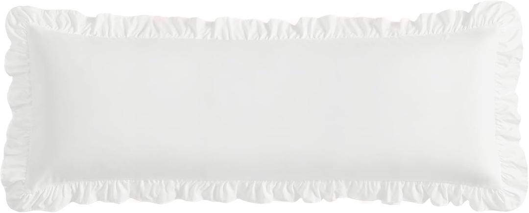 Ruffled Pillow Cases Set of 1, White Body Pillow Shams Brushed Microfiber Edge Ruffled Soft Pillow Cover with Envelope Closure for Bedding Decor (20"x54")