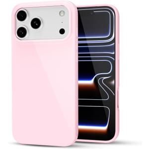 for iPhone 17 Pro Max Phone Case Liquid Silicone, Cute Girly Thin Ultra Slim Jelly Soft Rubber Gel Protective Glossy Hard Plastic Case, Plain Solid Color Cover for Women Girl, Light Pink