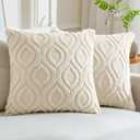 MIULEE Beige Throw Pillow Covers 20x20 Inch, Soft Winter Plush Faux Wool Couch Pillow Covers Set of 2 Decorative Farmhouse Boho Throw Pillows for Sofa Living Room Bed (20" x 20" (Pack of 2), Beige)