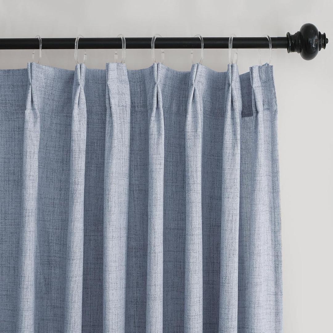 HIG Dusty Blue Linen-Like Pinch Pleated Shower Curtain, 72 Inch Wide, Fabric Bathroom Curtain with Memory Shape, Modern Neutral Solid Color, Machine Washable Privacy Cloth Curtain for All Season Use