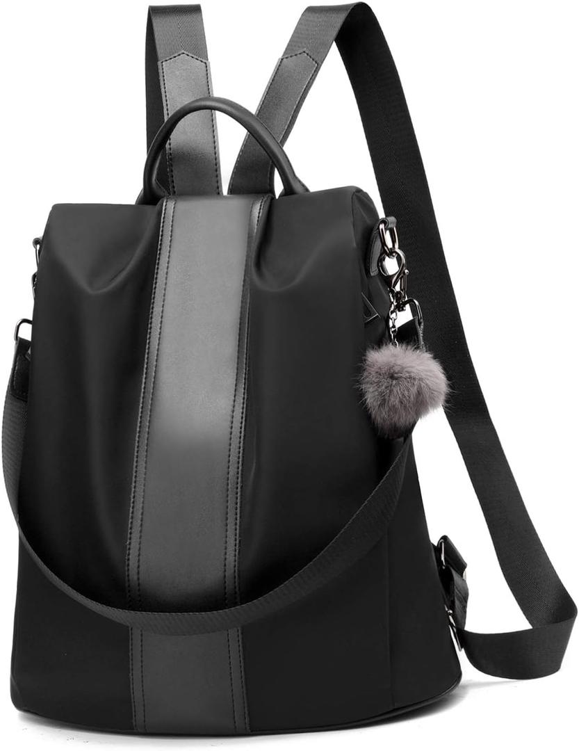 PINCNEL Women Backpack Purse Waterproof Nylon Anti-theft Rucksack Lightweight Shoulder Bag (Large, Black)