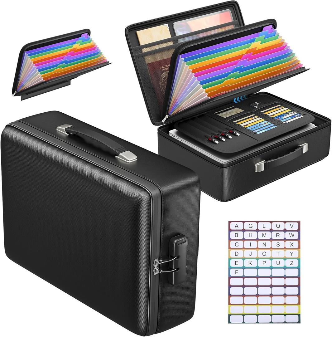 Grothery 5200F Fireproof Document Box with Lock, Hard Case Fire Proof Safe for Home Document Safe Detachable Accordion File Organizer Fireproof Important Document Organizer Laptop, Passport (Black)