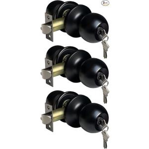 [3 Pack] BESTTEN Keyed Entry Door Knob, Entrance Door Lock, Keyed Different, Standard Ball, Matte Black