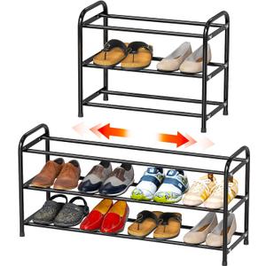 SUFAUY 3 Tier Expandable Metal Shoe Rack Organizer for 16 Pairs Shoes, Black