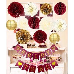 Bridal Shower Decorations Burgundy Gold/Fall Bachelorette Party Decorations Maroon Gold/Fall Wedding Decorations Burgundy Polka Dot Fans Bride To Be Banner for Burgundy Wedding