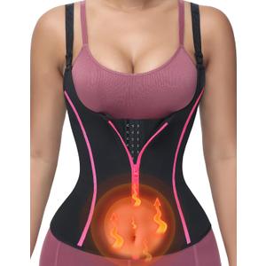 YADIFEN Waist Trainer for Women,Zipper Corset Body Shaper for Tummy Control Neoprene Cincher Sweat Sauna Vest Tank Top (Small, Black-Pink)