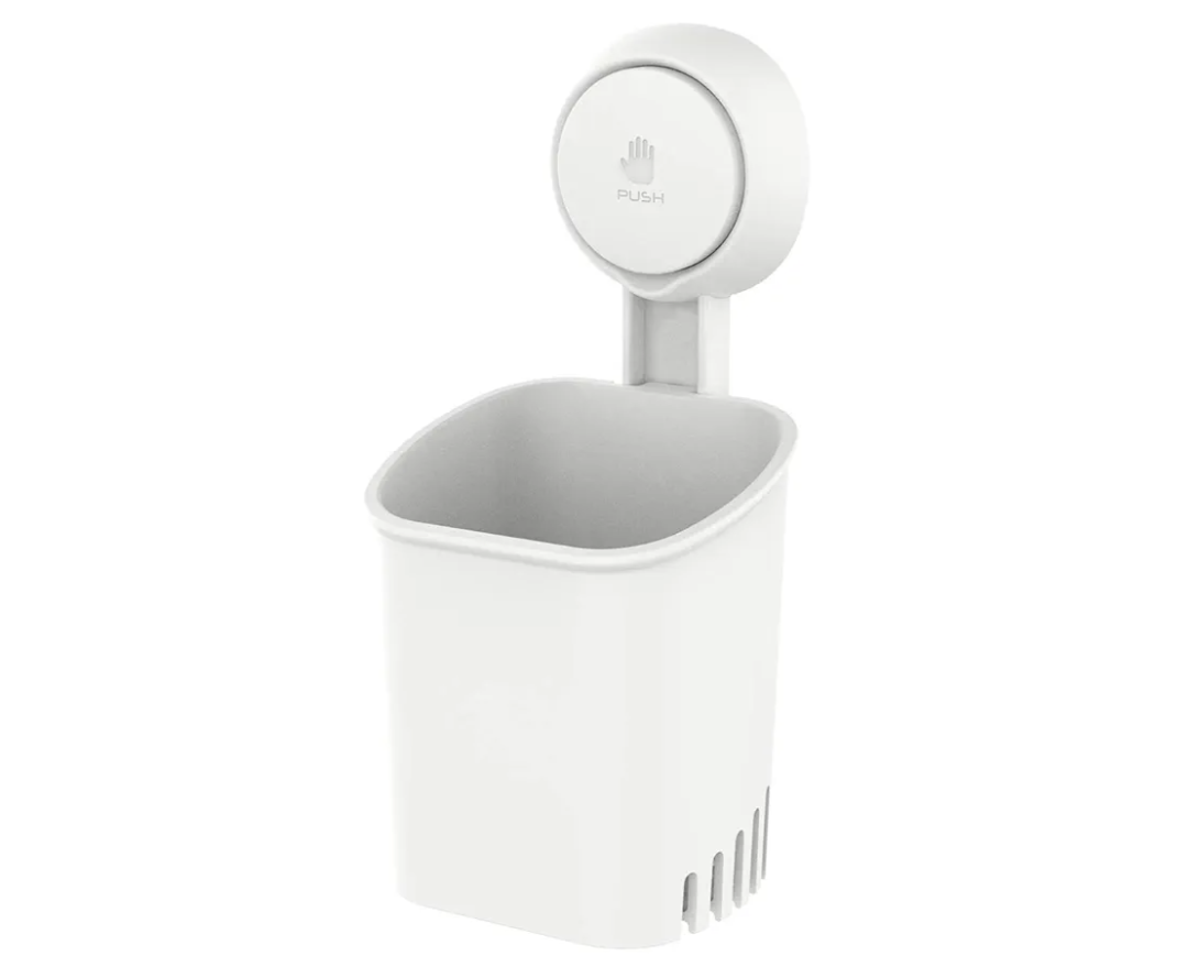 Powerful Suction Cup Toothbrush Holder, Drill-Free Wall Shower Holder for Toothbrush, Toothpaste, Razor, Removable Suction Cup in Shower, Self-draining Kitchen Tableware Organizer, White