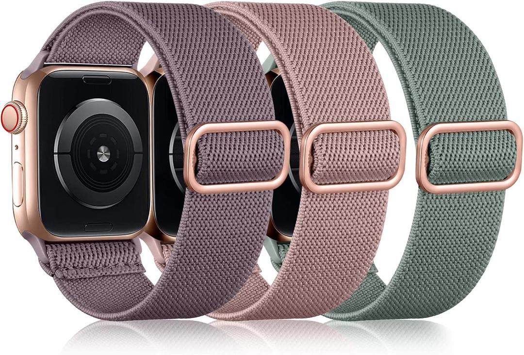 DaQin 3 Pack Stretchy Solo Loop Compatible with Apple Watch Bands for Women 42mm 41mm 40mm 38mm, Soft Nylon Braided Elastic Strap for iWatch Band Series 11 10 9 8 7 6 5 4 3 SE Ultra 3 Ultra 2 Ultra