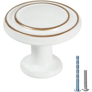 White Cabinet Knobs for Kitchen Farmhouse Drawers Cabinet Knobs Vintage Round Knobs for Dresser Drawers Pull Handle Knobs with Screws for Door Bathroom Ceramic Cabinet Hardware 10 Pack