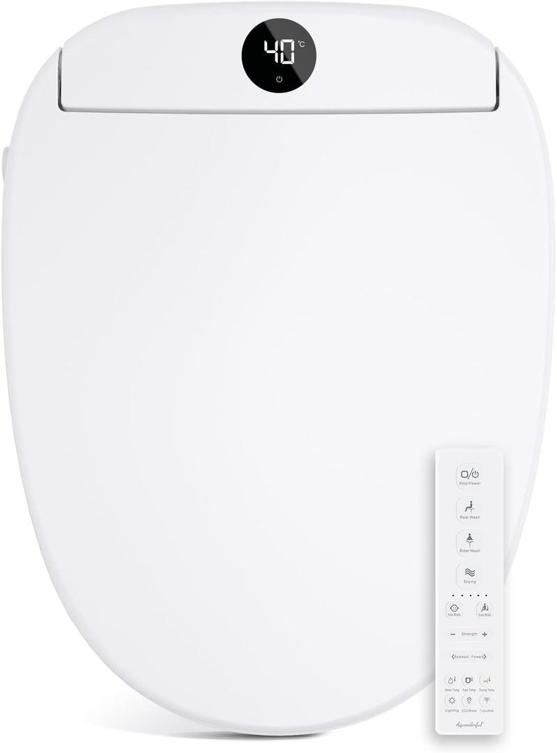 Bidet Toilet Seat, Smart Unlimited Warm Water, Electronic Heated Toilet Seat with Remote Control, Turbo Wash, Dryer, Rear and Front Wash, Slow Closes, Night Light, White 225 (Elongated)