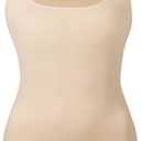 EUYZOU Women's Tummy Control Shapewear Tank Tops Seamless Square Neck Compression Tops Slimming Body Shaper Camisole (Large, Nude)