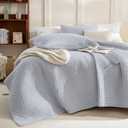 Sanracie Cotton Oversized King Bedspread(128"x120"), Cornflower Blue Soft Stonewashed Extra Large Wide Oversized Quilt Set Cross Stitch Lightweight Crinkle Coverlet Set 3Pcs for All Season, Extra Wide Super King