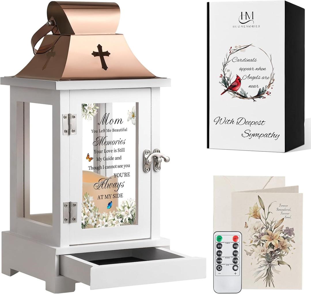 Memorial Gifts for Loss of Mom, Memorial Lantern with Drawer for Keepsakes, Loss of Mother Sympathy Gifts, Bereavement Gifts in Memory of Mom