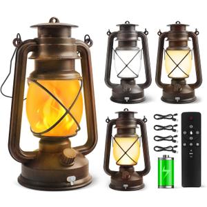 4 Pack Bronze Vintage 4 Modes Light LED Lanterns，Rechargeable Dancing Flame Lanterns Decorative Outdoor&Indoor, Remote Control Waterproof Hanging Lights for Camping,Patio Garden Pathway
