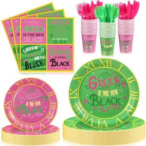 168 Pcs Green and Pink Supplies Princess and Witch Tableware Set Paper Plates Napkins Cups and Tableware Sets for Girls Birthday Party Dinnerware Supplies Decor, Serves for 24 Guest