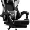 HLDIRECT Gaming Chair with Footrest, Lumbar Support & Headrest, Black&White, Standard