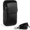 Hengwin Leather Phone Pouch Fits for iPhone 16 Pro Max 15 Plus 14 Pro Max 13 Pro Max 12 Pro Max Samsung Galaxy S24 Ultra S23 Ultra S22 Ultra Holster Belt Clip Case Crossbody Purse Shoulder Bag (Black)