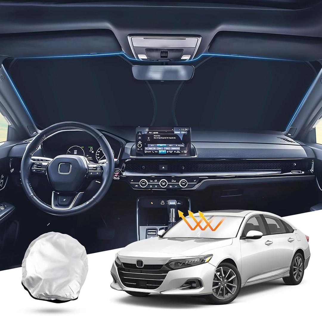 T TGBROS Windshield Sun Shade for Honda Accord 2018-2022 Accessories Foldable Sun Shield Reflective Polyester Window Shade Sun Visor Cover Block Heat and Sun Protection