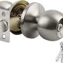 BESTTEN Entry Door Knob With Keyed Lock, Satin Nickel Door Thickness 35-45mm Adjustable latch 60-70mm