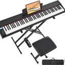 Digital Piano 88 Key Weighted with Piano Bench, 88 Key Full Size Semi Weighted Keyboard Piano, Electronic Piano for Beginner,with Adjustable Stand,Carrying Case,Sustain Pedal,Headphone (Black)