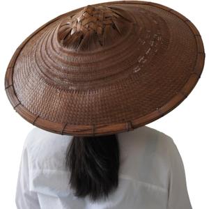 Handmade Bamboo Sun Hat Straw Hat Dia.18.5 Inches Depth 5 inches (Brown)