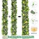 2Pcs Eucalyptus Garland with Lights, Greenery Garland, Green Garland with Flowers, 5.9FT Artificial Faux Eucalyptus Leaves Vines for Table Mantle Home Wedding Party Indoor Outdoor Decor