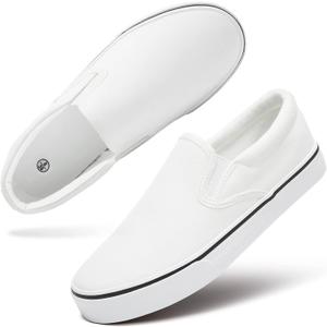 Women's Slip on Shoes Canvas Sneakers Loafers Non Slip Shoes Low Top Casual Shoes (8.5, White)