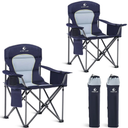 GREEN PARTY Folding Camping Chair Oversized Heavy Duty Lawn Chair with Cooler Bag, Cup Holder, Storage Pocket, Collapsible Padded Outdoor Arm Chair, Quad Lumbar