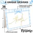 FYSUIMU 36 Pack Blue Bow Thank You Card Gold Foil Bowknot Greeting Card Coquette Blank Note Cards with Envelope Sticker for Birthday Baby Shower Party Supplies, 4 x 6 Inch