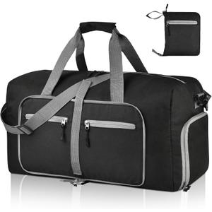 Dimayar 65L Travel Duffle Bag for Men Women - Foldable Duffel Bag with Shoes Compartment - Overnight Bags Waterproof & Tear Resistant(Black)