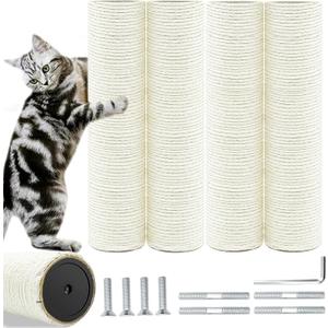 Cat Scratching Post Replacement Pole，4 PCS 11.81in Cat Tree Replacement Post，Natural Sisal Cat Tree Replacement Parts with M8 Screws，Cat Scratch Post Replacement for Refurbishment